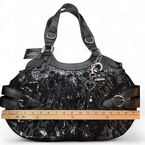 Charlie Lapson Black Metallic Snakeskin Hobo Bag NWT Designer Purse MSRP $350 - Picture 8 of 8